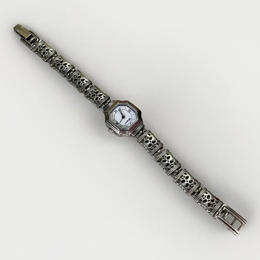 BRIGHTON Barcelona Women’s Quartz Watch Silver Tone Floral Bracelet
